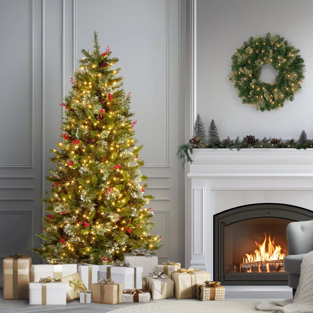 6.5 ft. Pre-Lit Wintry Pine Medium Tree with Clear Lights