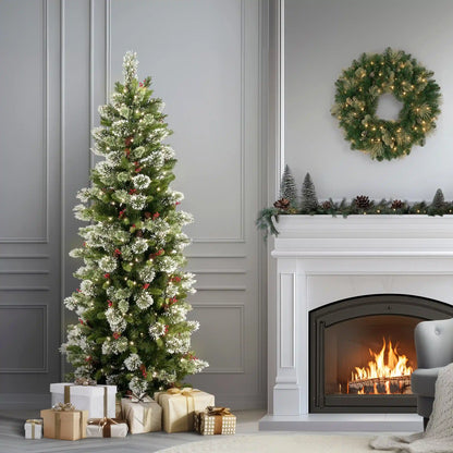 7.5 ft. Pre-Lit Wintry Pine Slim Tree with Clear Lights, Plug-In