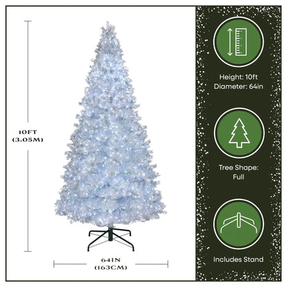 10 ft. Pre-Lit Crystal Pine Hinged Tree with RGB Lights, Plug-In