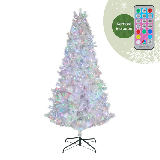 7.5 ft. Pre-Lit Christmas Crystal Pine Silver Metallic Tree, Plug-In