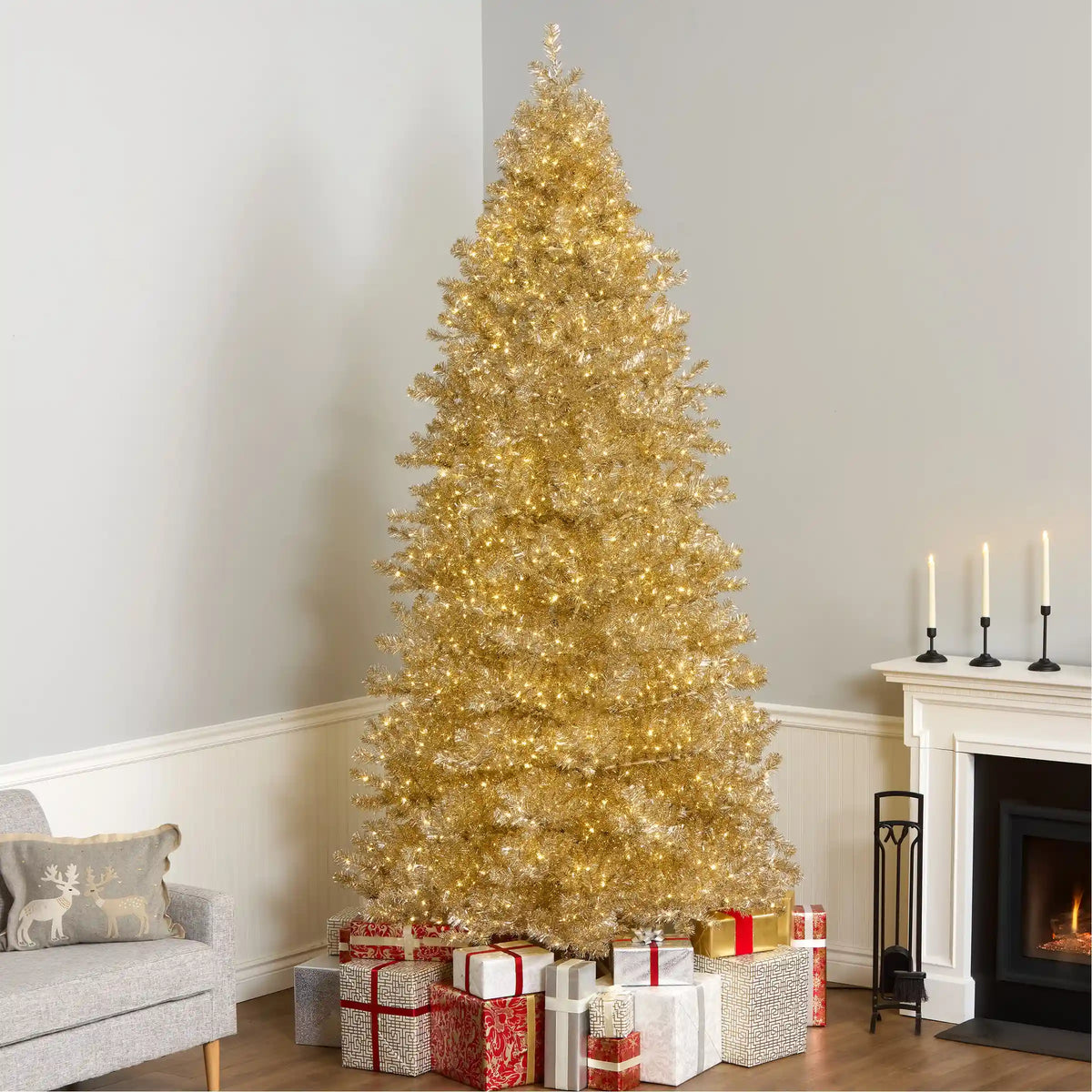 10 ft. Pre-Lit Christmas Platinum Metallic Tree with Warm White LED Infinity Lights