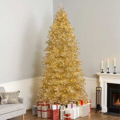 10 ft. Pre-Lit Christmas Platinum Metallic Tree with Warm White LED Infinity Lights