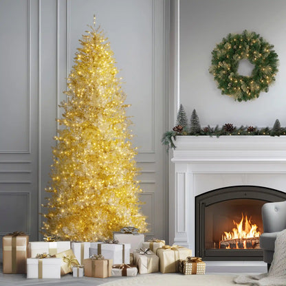 10 ft. Pre-Lit Christmas Platinum Metallic Tree with Warm White LED Infinity Lights
