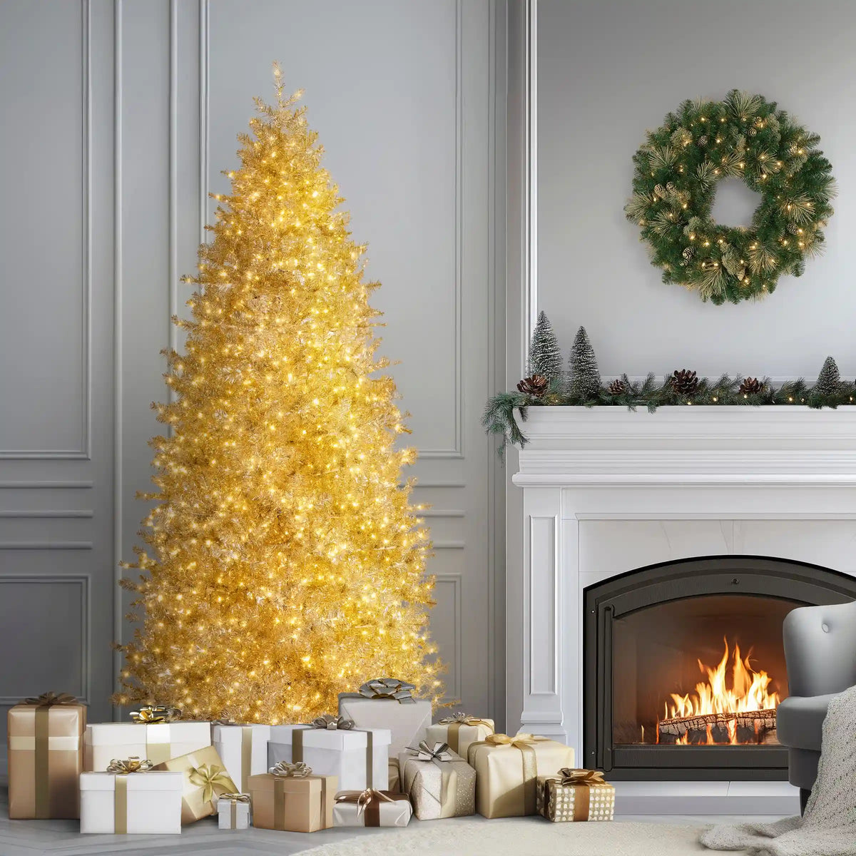 9 ft. Pre-Lit Christmas Platinum Metallic Tree with LED Infinity Lights