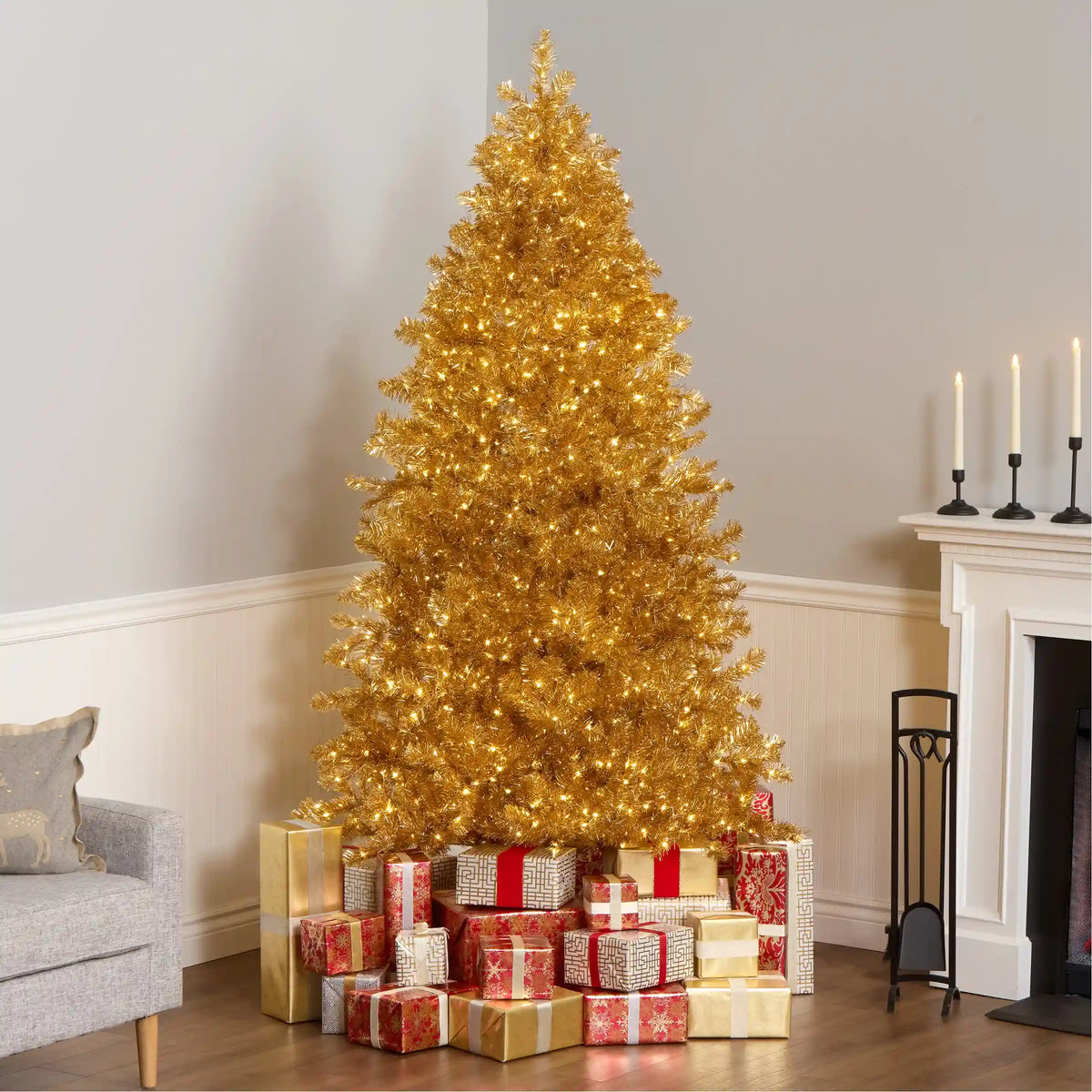 7.5 ft. Pre-Lit Christmas True Gold Metallic Tree with LED Infinity Lights