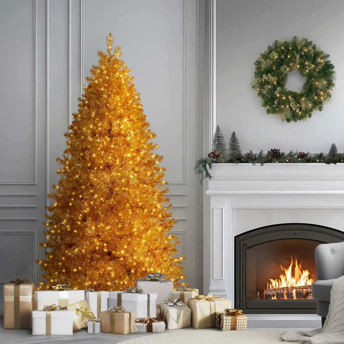 7.5 ft. Pre-Lit Christmas True Gold Metallic Tree with LED Infinity Lights