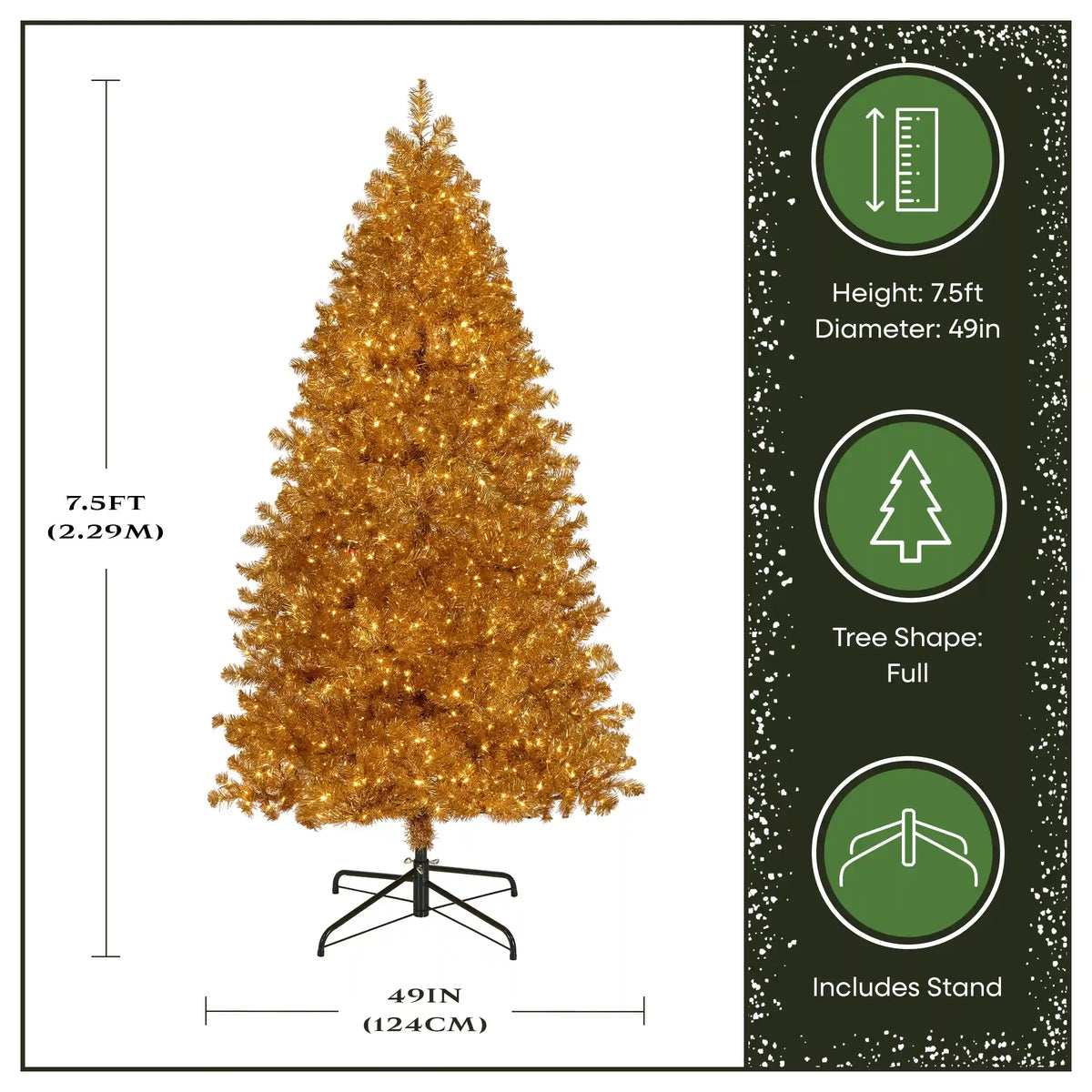 7.5 ft. Pre-Lit Christmas True Gold Metallic Tree with LED Infinity Lights