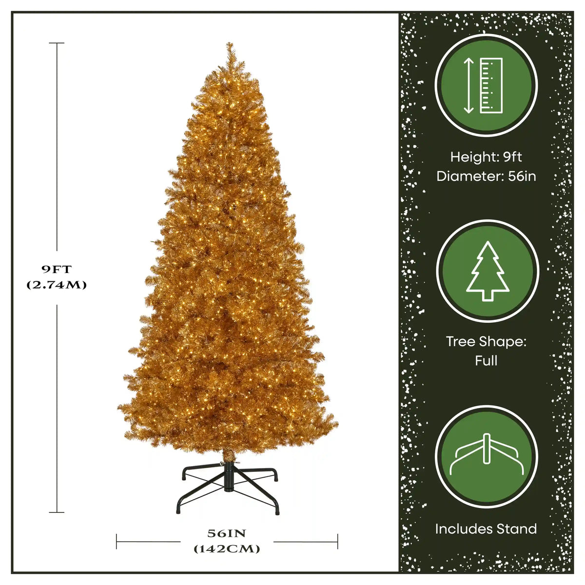 9 ft. Pre-Lit Christmas True Gold Metallic Tree with LED Infinity Lights