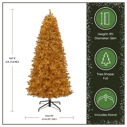 9 ft. Pre-Lit Christmas True Gold Metallic Tree with LED Infinity Lights