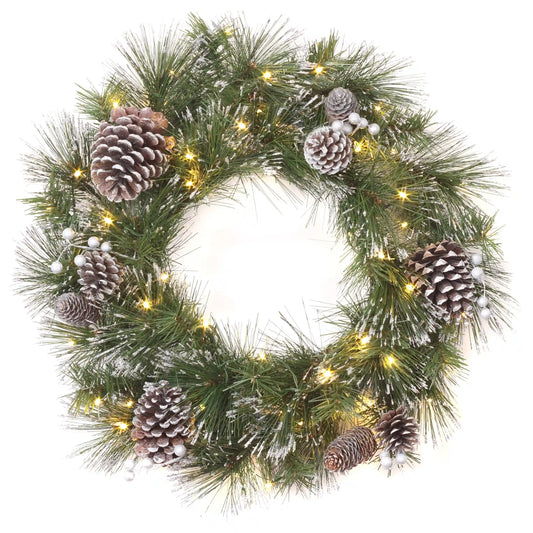 24 in. Pre-Lit Whitter Pine Wreath with LED Lights