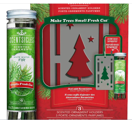 Scentsicles Trio Ornament Set of 3 and White Winter Fir Bottle of 6 Sticks