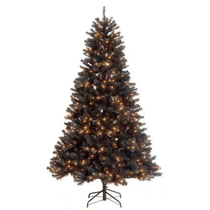 7 ft. Halloween Pre-Lit North Valley Spruce Full Black Tree with White Lights, Plug-In