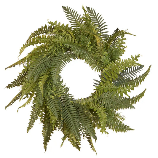36 in. Spring Wreath with Fern Leaves and Flowing Green Stems