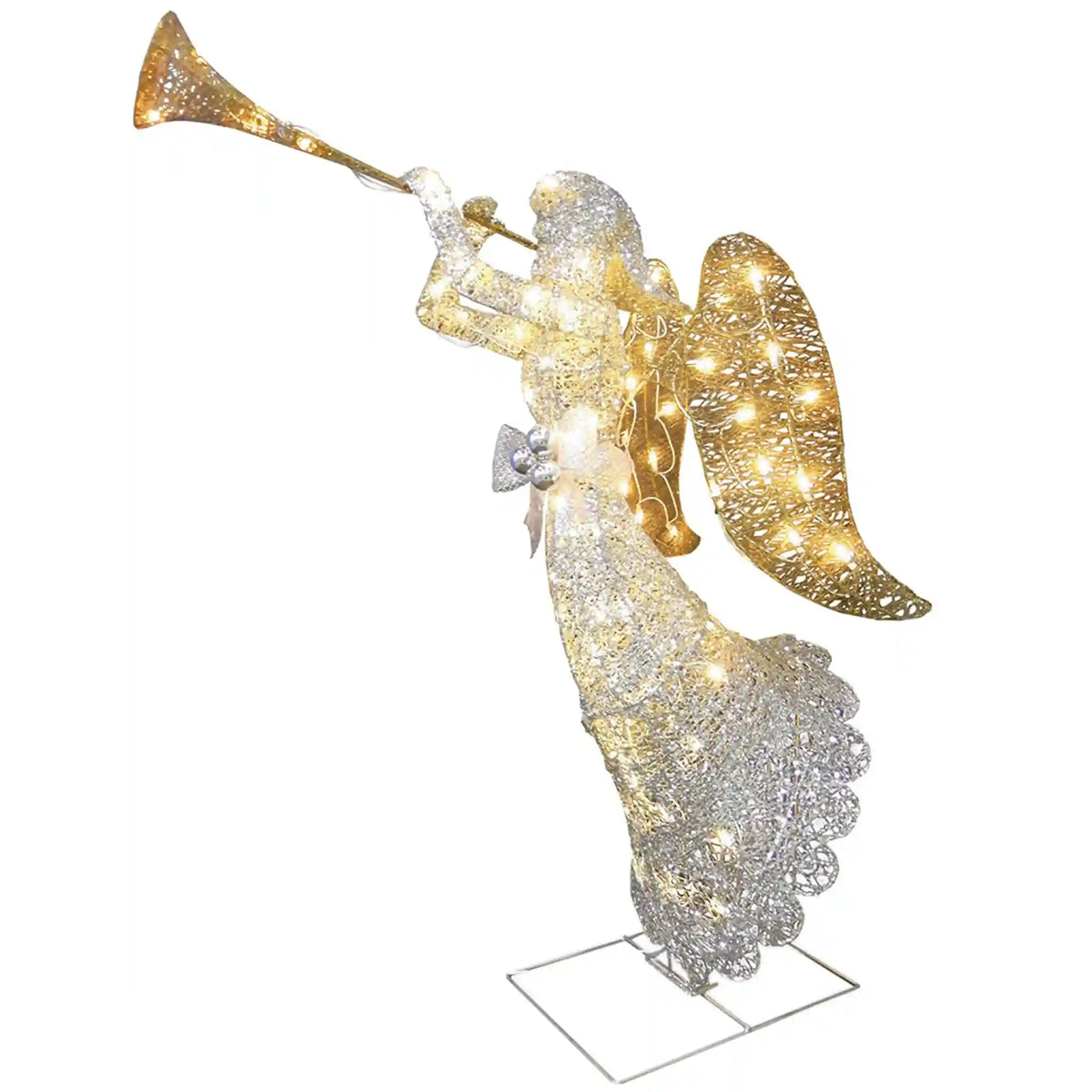 48 in. Silver Angel Decor with White LED Lights, Plug-In