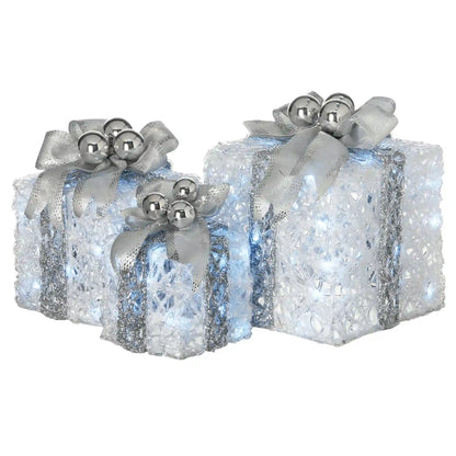 Pre-Lit Decorated White Gift Box Assortment, Plug-In