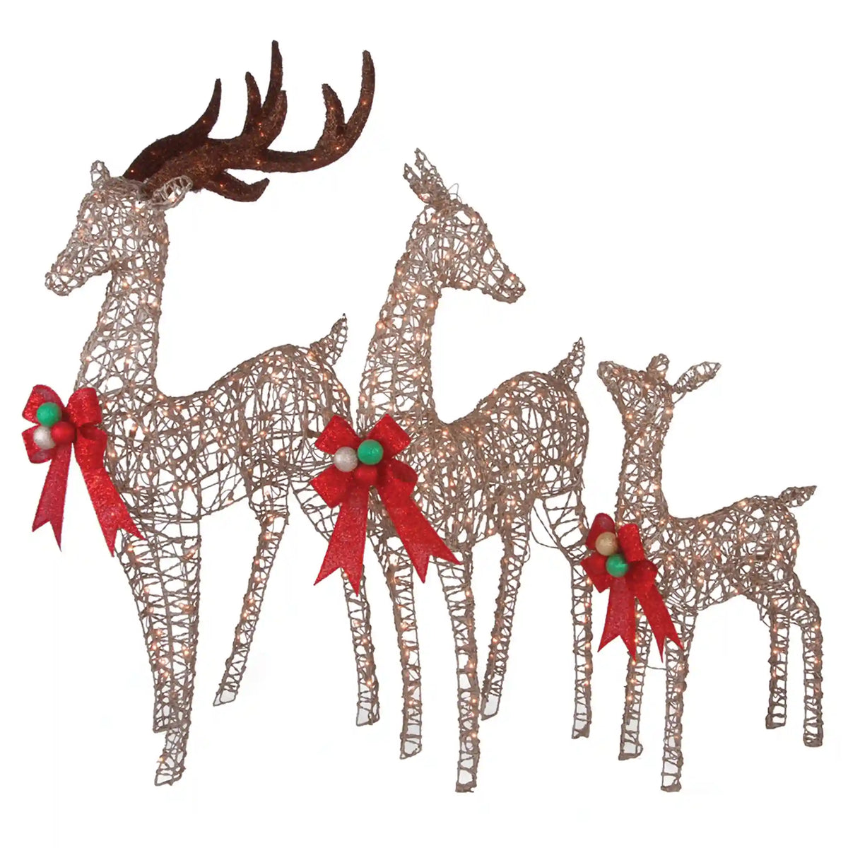 60 in., 52 in. and 36 in. Champagne Glitter Deer Family with 370 Warm White LED Lights, Plug-In