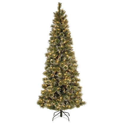7.5 ft. Pre-Lit Glittery Bristle Slim Tree with LED Lights, Plug-In