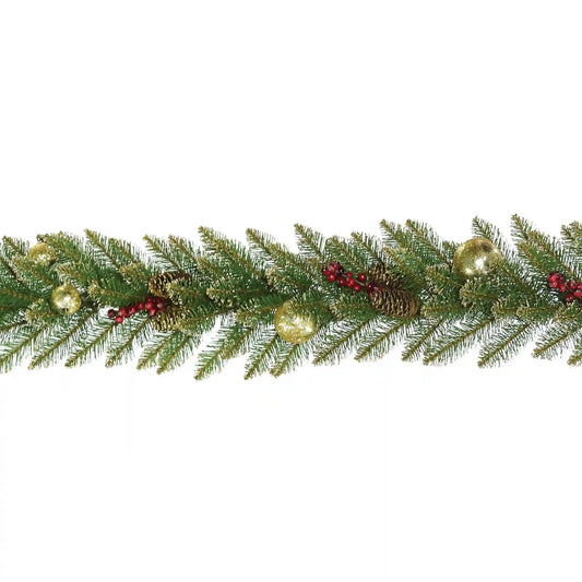 9 ft. Pre-Lit Dunhill Fir Glittery Gold Garland with LED Lights