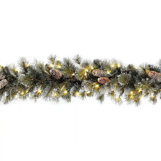 9 ft. Pre-Lit Glittery Pine Garland with Clear Lights, Plug-In